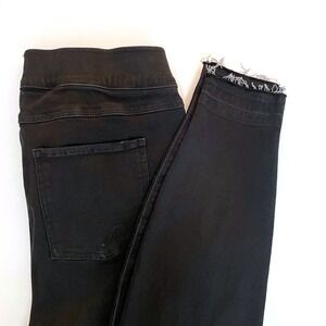Spanx Black Distressed‎ Skinny Jeans Pull On High Waist Frayed Hem Womens XL TG